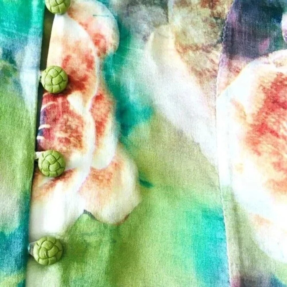 ✨Designer Silky Top ESCADA Floral Rio Print Short Sleeve Button Up Dress Shirt ✨ - Picture 4 of 5